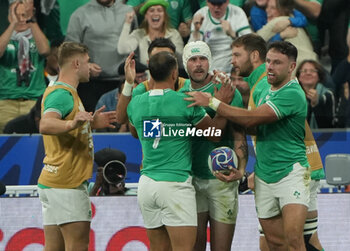 2023-09-23 - Celebration TRY Mack HANSEN of Ireland during the World Cup 2023, Pool B rugby union match between South Africa and Ireland on September 23, 2023 at Stade de France in Saint-Denis near Paris, France - RUGBY - WORLD CUP 2023 - SOUTH AFRICA V IRELAND - WORLD CUP - RUGBY