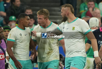 2023-09-23 - Damian WILLEMSE , Pieter-Steph DU TOIT and RG SNYMAN of South Africa during the World Cup 2023, Pool B rugby union match between South Africa and Ireland on September 23, 2023 at Stade de France in Saint-Denis near Paris, France - RUGBY - WORLD CUP 2023 - SOUTH AFRICA V IRELAND - WORLD CUP - RUGBY