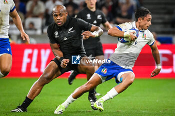 2023-09-29 - Mark TELEA of New Zealand and Ange CAPUOZZO of Italy during the World Cup 2023, Pool A rugby union match between New Zealand and Italy on September 29, 2023 at Groupama Stadium in Decines-Charpieu near Lyon, France - RUGBY - WORLD CUP 2023 - NEW ZEALAND V ITALY - WORLD CUP - RUGBY