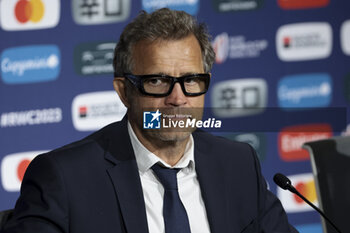 2023-10-06 - Head coach of France Fabien Galthie during the post-match press conference following the World Cup 2023, Pool A rugby union match between France and Italy on October 6, 2023 at Groupama Stadium in Decines-Charpieu near Lyon, France - RUGBY - WORLD CUP 2023 - FRANCE V ITALY - WORLD CUP - RUGBY