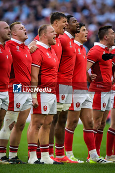 2023-10-14 - Wales anthem during a RUGBY WORLD CUP FRANCE 2023 match between Wales and Argentina at Stade de Marseille, in Marseille, ,France on October 14, 2023. (Photo / Felipe Mondino) - 2023 RUGBY WORLD CUP - WALES VS ARGENTINA - WORLD CUP - RUGBY