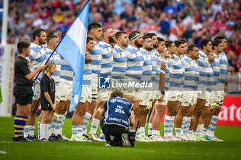 2023-10-14 - Argentina anthem during a RUGBY WORLD CUP FRANCE 2023 match between Wales and Argentina at Stade de Marseille, in Marseille, ,France on October 14, 2023. (Photo / Felipe Mondino) - 2023 RUGBY WORLD CUP - WALES VS ARGENTINA - WORLD CUP - RUGBY