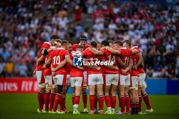 2023-10-14 - Wale’s team during a RUGBY WORLD CUP FRANCE 2023 match between Wales and Argentina at Stade de Marseille, in Marseille, ,France on October 14, 2023. (Photo / Felipe Mondino) - 2023 RUGBY WORLD CUP - WALES VS ARGENTINA - WORLD CUP - RUGBY