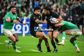 2023-10-14 - Andrew PORTER of Ireland, Leicester FAINGA'ANUKU of New Zealand and Rieko IOANE of New Zealand during the World Cup 2023, Quarter-final rugby union match between Ireland and New Zealand on October 14, 2023 at Stade de France in Saint-Denis near Paris, France - RUGBY - WORLD CUP 2023 - 1/4 - IRELAND V NEW ZEALAND - WORLD CUP - RUGBY