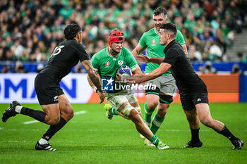 2023-10-14 - Josh VAN DER FLIER of Ireland, Will JORDAN of New Zealand and Peter O'MAHONY of Ireland during the World Cup 2023, Quarter-final rugby union match between Ireland and New Zealand on October 14, 2023 at Stade de France in Saint-Denis near Paris, France - RUGBY - WORLD CUP 2023 - 1/4 - IRELAND V NEW ZEALAND - WORLD CUP - RUGBY