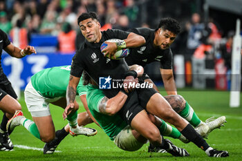 2023-10-14 - Leicester FAINGA'ANUKU of New Zealand and Rieko IOANE of New Zealand during the World Cup 2023, Quarter-final rugby union match between Ireland and New Zealand on October 14, 2023 at Stade de France in Saint-Denis near Paris, France - RUGBY - WORLD CUP 2023 - 1/4 - IRELAND V NEW ZEALAND - WORLD CUP - RUGBY