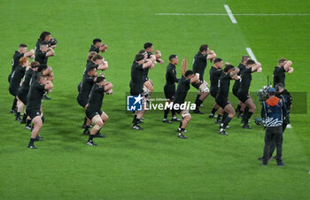 2023-10-14 - Haka of New Zealand, Kapa o Pango during the World Cup 2023, Quarter-final rugby union match between Ireland and New Zealand on October 14, 2023 at Stade de France in Saint-Denis near Paris, France - RUGBY - WORLD CUP 2023 - 1/4 - IRELAND V NEW ZEALAND - WORLD CUP - RUGBY
