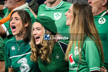 2023-10-14 - Supporters of Ireland during the World Cup 2023, Quarter-final rugby union match between Ireland and New Zealand on October 14, 2023 at Stade de France in Saint-Denis near Paris, France - RUGBY - WORLD CUP 2023 - 1/4 - IRELAND V NEW ZEALAND - WORLD CUP - RUGBY