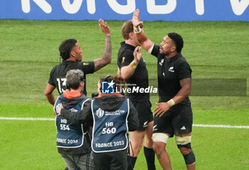 2023-10-14 - Ardie Savea of New Zealand celebrates a try during the World Cup 2023, Quarter-final rugby union match between Ireland and New Zealand on October 14, 2023 at Stade de France in Saint-Denis near Paris, France - RUGBY - WORLD CUP 2023 - 1/4 - IRELAND V NEW ZEALAND - WORLD CUP - RUGBY