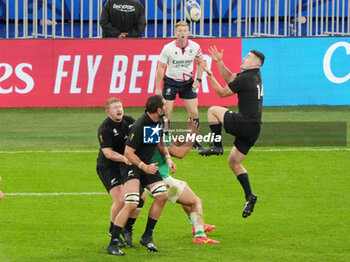 2023-10-14 - Will Jordan of New Zealand during the World Cup 2023, Quarter-final rugby union match between Ireland and New Zealand on October 14, 2023 at Stade de France in Saint-Denis near Paris, France - RUGBY - WORLD CUP 2023 - 1/4 - IRELAND V NEW ZEALAND - WORLD CUP - RUGBY