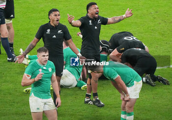 2023-10-14 - Celebration Victory Team New Zealand during the World Cup 2023, Quarter-final rugby union match between Ireland and New Zealand on October 14, 2023 at Stade de France in Saint-Denis near Paris, France - RUGBY - WORLD CUP 2023 - 1/4 - IRELAND V NEW ZEALAND - WORLD CUP - RUGBY