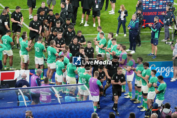2023-10-14 - Celebration Victory Team New Zealand during the World Cup 2023, Quarter-final rugby union match between Ireland and New Zealand on October 14, 2023 at Stade de France in Saint-Denis near Paris, France - RUGBY - WORLD CUP 2023 - 1/4 - IRELAND V NEW ZEALAND - WORLD CUP - RUGBY