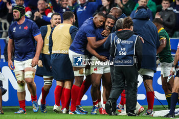 2023-10-15 - Peato MAUVAKA of France celebrate his try with temmates during the World Cup 2023, Quarter-final rugby union match between France and South Africa on October 15, 2023 at Stade de France in Saint-Denis near Paris, France - RUGBY - WORLD CUP 2023 - 1/4 - FRANCE V SOUTH AFRICA - WORLD CUP - RUGBY