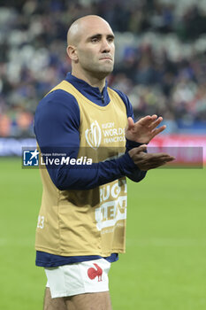 2023-10-15 - Maxime Lucu of France salutes the supporters following the World Cup 2023, Quarter-final rugby union match between France and South Africa on October 15, 2023 at Stade de France in Saint-Denis near Paris, France - RUGBY - WORLD CUP 2023 - 1/4 - FRANCE V SOUTH AFRICA - WORLD CUP - RUGBY