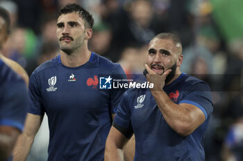 2023-10-15 - Charles Ollivon, Reda Wardi of France following the World Cup 2023, Quarter-final rugby union match between France and South Africa on October 15, 2023 at Stade de France in Saint-Denis near Paris, France - RUGBY - WORLD CUP 2023 - 1/4 - FRANCE V SOUTH AFRICA - WORLD CUP - RUGBY