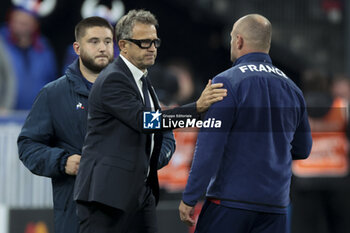 2023-10-15 - Cyril Baille, coach of France Fabien Galthie, assistant-coach William Servat following the World Cup 2023, Quarter-final rugby union match between France and South Africa on October 15, 2023 at Stade de France in Saint-Denis near Paris, France - RUGBY - WORLD CUP 2023 - 1/4 - FRANCE V SOUTH AFRICA - WORLD CUP - RUGBY