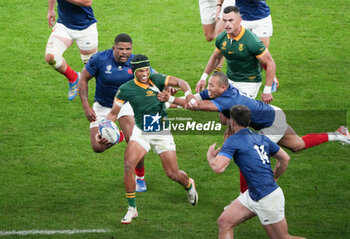 2023-10-15 - Kurt-Lee Arendse of South Africa and Jonathan Danty, Gael Fickou of France during the World Cup 2023, Quarter-final rugby union match between France and South Africa on October 15, 2023 at Stade de France in Saint-Denis near Paris, France - RUGBY - WORLD CUP 2023 - 1/4 - FRANCE V SOUTH AFRICA - WORLD CUP - RUGBY
