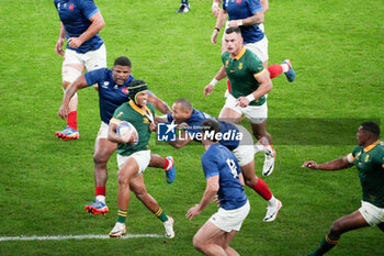 2023-10-15 - Kurt-Lee Arendse of South Africa and Jonathan Danty, Gael Fickou of France during the World Cup 2023, Quarter-final rugby union match between France and South Africa on October 15, 2023 at Stade de France in Saint-Denis near Paris, France - RUGBY - WORLD CUP 2023 - 1/4 - FRANCE V SOUTH AFRICA - WORLD CUP - RUGBY