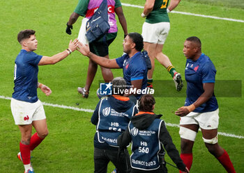 2023-10-15 - Peato Mauvaka of France celebrates his try with Matthieu Jalibert during the World Cup 2023, Quarter-final rugby union match between France and South Africa on October 15, 2023 at Stade de France in Saint-Denis near Paris, France - RUGBY - WORLD CUP 2023 - 1/4 - FRANCE V SOUTH AFRICA - WORLD CUP - RUGBY