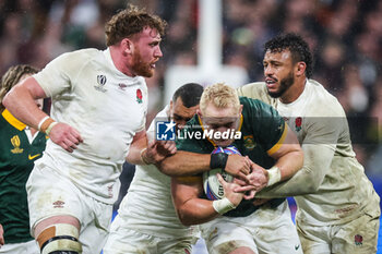 2023-10-21 - Ollie CHESSUM of England, Vincent KOCH of South Africa, Courtney LAWES of England and Joe MARCHANT of England during the World Cup 2023, Semi-final rugby union match between England and South Africa on October 21, 2023 at Stade de France in Saint-Denis near Paris, France - RUGBY - WORLD CUP - 1/2 - ENGLAND V SOUTH AFRICA - WORLD CUP - RUGBY