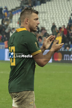 2023-10-28 - Handre Pollard of South Africa celebrates the victory following the World Cup 2023, Final rugby union match between New Zealand (All Blacks) and South Africa (Springboks) on October 28, 2023 at Stade de France in Saint-Denis near Paris, France - RUGBY - WORLD CUP 2023 - FINAL - NEW ZEALAND V SOUTH AFRICA - WORLD CUP - RUGBY