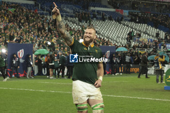 2023-10-28 - RG Snyman of South Africa celebrates the victory following the World Cup 2023, Final rugby union match between New Zealand (All Blacks) and South Africa (Springboks) on October 28, 2023 at Stade de France in Saint-Denis near Paris, France - RUGBY - WORLD CUP 2023 - FINAL - NEW ZEALAND V SOUTH AFRICA - WORLD CUP - RUGBY