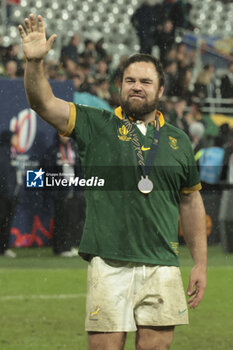 2023-10-28 - Frans Malherbe of South Africa celebrates the victory following the World Cup 2023, Final rugby union match between New Zealand (All Blacks) and South Africa (Springboks) on October 28, 2023 at Stade de France in Saint-Denis near Paris, France - RUGBY - WORLD CUP 2023 - FINAL - NEW ZEALAND V SOUTH AFRICA - WORLD CUP - RUGBY