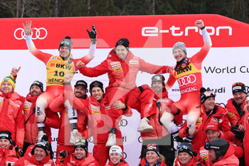2023-01-13 - 2023 FIS ALPINE WORLD CUP SKI , SG MEN
Wengen, Swiss, SUI
2023-01-13 - Friday
Image shows ROGENTIN Stefan (SUI) ODERMATT Marco (SUI) Mauro Caviezel (SUI)  Podium - FIS ALPINE SKI WORLD CUP - MEN'S SUPERG - ALPINE SKIING - WINTER SPORTS