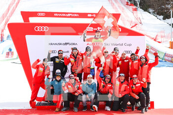 12/03/2023 - The Swiss team celebrating Marco ODERMATT (SUI) - 2023 AUDI FIS SKI WORLD CUP - MEN'S GIANT SLALOM - SCI ALPINO - SPORT INVERNALI