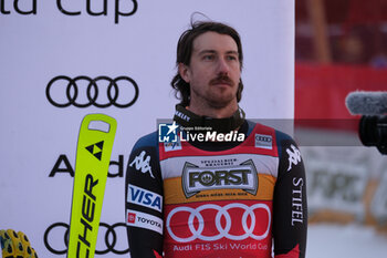 2023-12-16 - Bryce Bennet (USA) third place during the Audi FIS Alpine Ski World Cup, Men’s Downhill race on Saslong Slope in Val Gardena on December 16, 2023, Val Gardena, Bozen, Italy. - AUDI FIS SKI WORLD CUP - MEN'S DOWNHILL - ALPINE SKIING - WINTER SPORTS