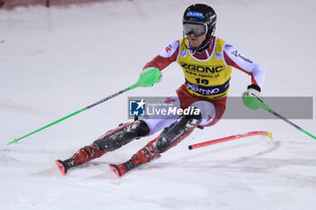 2023-12-22 - Fabio Gstrein (AUT) competes during the Audi FIS Alpine Ski World Cup, Men’s Slalom race on 3Tre Slope in Madonna di Campiglio on December 22, 2023, Trento, Italy. - AUDI FIS SKI WORLD CUP - MEN'S SLALOM - ALPINE SKIING - WINTER SPORTS