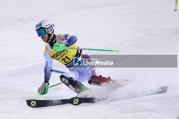 2023-12-22 - Sebastian Foss-Solevaag (NOR) competes during the Audi FIS Alpine Ski World Cup, Men’s Slalom race on 3Tre Slope in Madonna di Campiglio on December 22, 2023, Trento, Italy. - AUDI FIS SKI WORLD CUP - MEN'S SLALOM - ALPINE SKIING - WINTER SPORTS