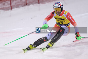 2023-12-22 - Luca Aerni (SUI) competes during the Audi FIS Alpine Ski World Cup, Men’s Slalom race on 3Tre Slope in Madonna di Campiglio on December 22, 2023, Trento, Italy. - AUDI FIS SKI WORLD CUP - MEN'S SLALOM - ALPINE SKIING - WINTER SPORTS