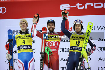 2023-12-22 - ALPINE SKIING - FIS WC 2023-2024
Men's World Cup SL
Madonna di Campiglio , Veneto, Italy
2023-12-22 - Friday
Image shows: RYDING Dave (GBR) 3rd CLASSIFIED - SCHWARZ Marco (AUT) FIRST CLASSIFIED - NOEL Clement (FRA) SECOND CLASSIFIED
































 - AUDI FIS SKI WORLD CUP - MEN'S SLALOM - ALPINE SKIING - WINTER SPORTS