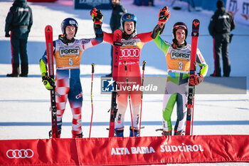 2023-12-17 - ALPINE SKIING - FIS WC 2023-2024 Men's World Cup Giant Slalom Image shows: Zubcic Filip (CRO) 3th classified, Odermatt Marco (SUI) 1st classified, Kranjec Zan (SLO) 3th classified - AUDI FIS SKI WORLD CUP - MEN'S GIANT SLALOM - ALPINE SKIING - WINTER SPORTS