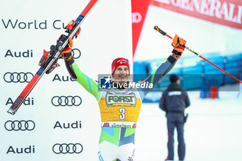2023-12-17 - KRANJEC Zan (SLO) celebrating third place - AUDI FIS SKI WORLD CUP - MEN'S GIANT SLALOM - ALPINE SKIING - WINTER SPORTS