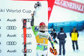 2023-12-17 - KRANJEC Zan (SLO) celebrating third place - AUDI FIS SKI WORLD CUP - MEN'S GIANT SLALOM - ALPINE SKIING - WINTER SPORTS