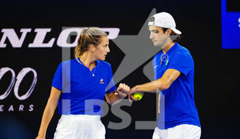 2023-01-03 - Camila Rosatello of italy & Lorenzo Musetti of Italy in action city final mixed doubles match at the 2023 United Cup Brisbane tennis tournament on January 4, 2023 in Brisbane, Australia - TENNIS - UNITED CUP 2023 - INTERNATIONALS - TENNIS