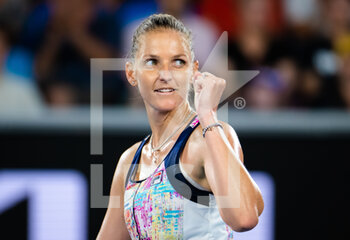 2023-01-17 - Karolina Pliskova of the Czech Republic in action against Xiyu Wang of China during the first round of the 2023 Australian Open, Grand Slam tennis tournament on January 17, 2023 in Melbourne, Australia - TENNIS - WTA - AUSTRALIA OPEN 2023 - WEEK 1 - INTERNATIONALS - TENNIS