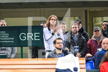 2023-02-05 - STEFANOS TSITSIPAS of Greece watching his brother PETROS TSITSIPAS during day two of the Davis Cup World Group I Play-off between Greece and Ecuador at Olympic Athletic Center of Athens 