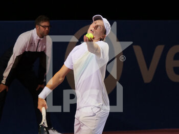 2023-02-08 - Emil Ruusuvuori (FIN) in action against Mikael Ymer (SWE) during the Open Sud de France 2023, ATP 250 tennis tournament on February 8, 2023 at Sud de France Arena in Pérols near Montpellier, France - TENNIS - ATP - OPEN SUD DE FRANCE 2023 - INTERNATIONALS - TENNIS