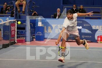2023-02-11 - Maxime Cressy (USA) in action against Borna Coric (CRO) during the Open Sud de France 2023, ATP 250 tennis tournament on February 10, 2023 at Sud de France Arena in Pérols near Montpellier, France - TENNIS - ATP - OPEN SUD DE FRANCE 2023 - INTERNATIONALS - TENNIS