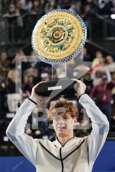 12/02/2023 - Jannik Sinner (ITA) with the winner's trophy after the final of the Open Sud de France 2023, ATP 250 tennis tournament on February 12, 2023 at Sud de France Arena in Pérols near Montpellier, France - TENNIS - ATP - OPEN SUD DE FRANCE 2023 - INTERNAZIONALI - TENNIS