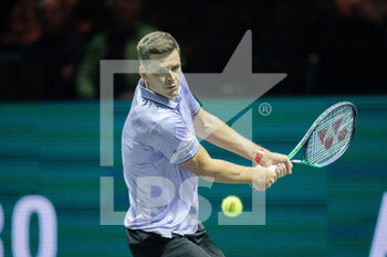 2023-02-14 - Hubert Hurkacz of Poland in action against Roberto Bautista Agut of Spain during the ABN Amro Open 2023, ATP 500 tennis tournament on February 14, 2023 in Rotterdam, Netherlands - TENNIS - ATP - ABN AMRO OPEN 2023 - INTERNATIONALS - TENNIS