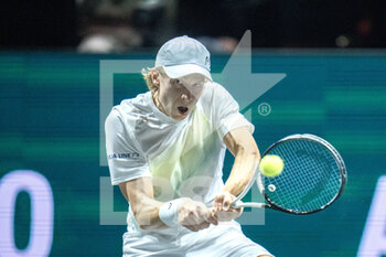 2023-02-14 - Emil Ruusuvuori of Finland in action against Stefanos Tsitsipas of Greece during the ABN Amro Open 2023, ATP 500 tennis tournament on February 14, 2023 in Rotterdam, Netherlands - TENNIS - ATP - ABN AMRO OPEN 2023 - INTERNATIONALS - TENNIS