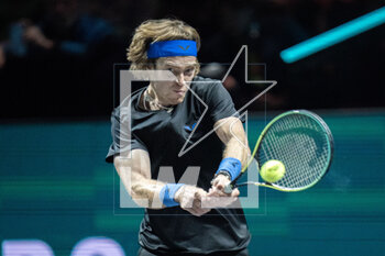 2023-02-15 - Andrey Rublev of Russia in action against Alex de Minaur of Australia during the ABN Amro Open 2023, ATP 500 tennis tournament on February 15, 2023 in Rotterdam, Netherlands - TENNIS - ATP - ABN AMRO OPEN 2023 - INTERNATIONALS - TENNIS