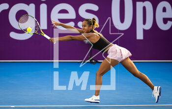 2023-02-13 - Leylah Fernandez of Canada in action against Karolina Pliskova of the Czech Republic during the final qualifications round of the 2023 Qatar Totalenergies Open, WTA 500 tennis tournament on February 13, 2023 in Doha, Qatar - TENNIS - WTA - QATAR TOTALENERGIES OPEN 2023 - INTERNATIONALS - TENNIS