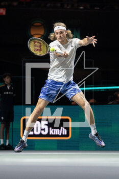 2023-02-16 - Stefanos Tsitsipas of Greece in action against Jannik Sinner of Italy during the ABN Amro Open 2023, ATP 500 tennis tournament on February 16, 2023 in Rotterdam, Netherlands - TENNIS - ATP - ABN AMRO OPEN 2023 - INTERNATIONALS - TENNIS