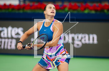 2023-02-21 - Aryna Sabalenka of Belarus in action against Lauren Davis of the United States during the second round of the 2023 Dubai Duty Free Tennis Championships WTA 1000 tennis tournament on February 21, 2023 in Dubai, UAE - TENNIS - WTA - DUBAI DUTY FREE 2023 - INTERNATIONALS - TENNIS