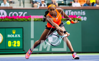 14/03/2023 - Coco Gauff of the United States in action against Rebecca Peterson of Sweden during the fourth round of the 2023 BNP Paribas Open, WTA 1000 tennis tournament on March 14, 2023 in Indian Wells, USA - TENNIS - WTA - BNP PARIBAS OPEN 2023 - INTERNAZIONALI - TENNIS